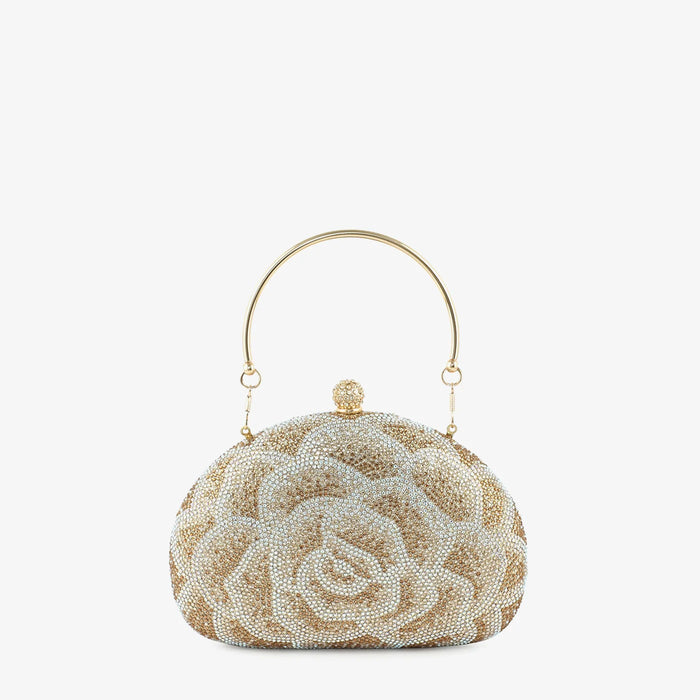 Golden Crystal Floral Top-Handle Bag