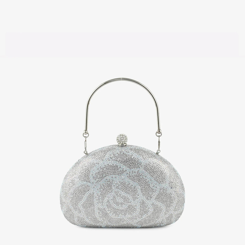Silver Floral Crystal Handbag