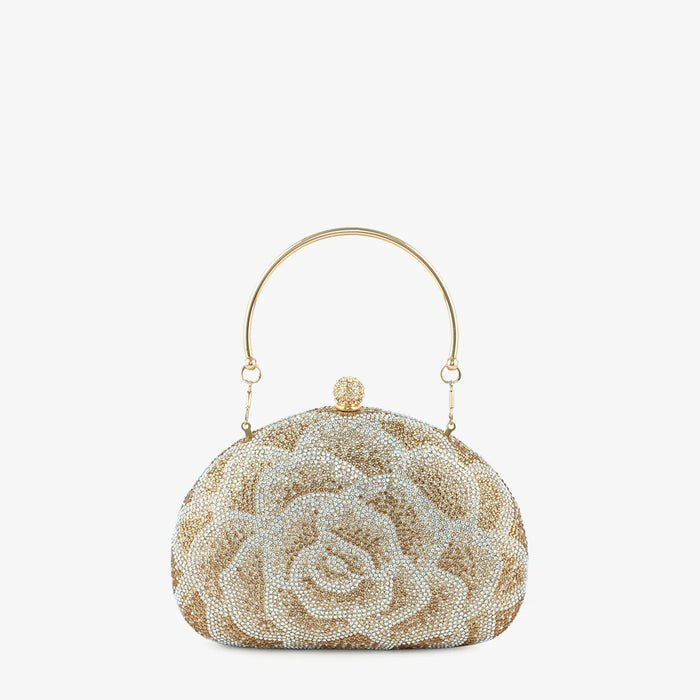 Golden Crystal Floral Top-Handle Bag