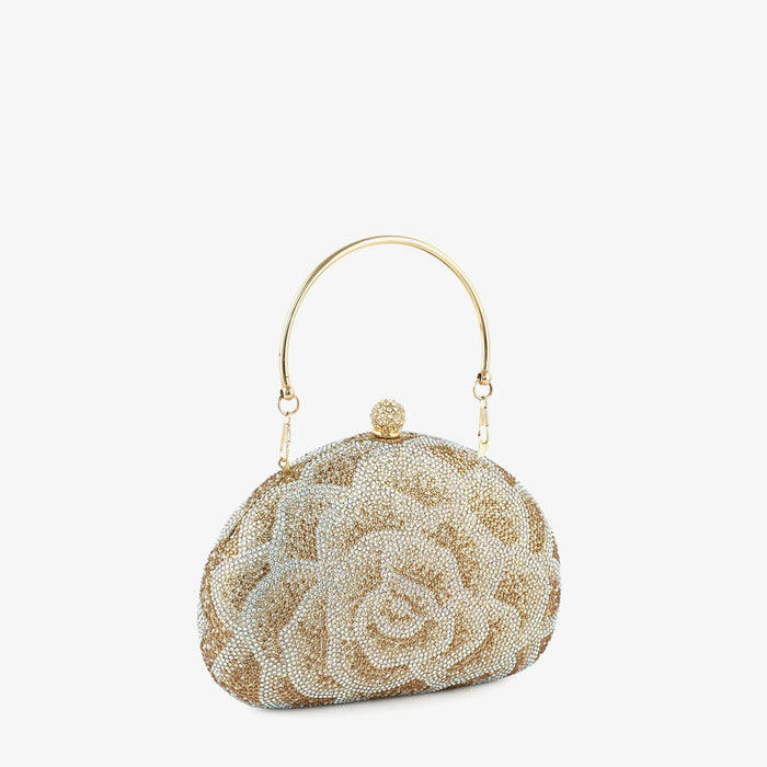Golden Crystal Floral Top-Handle Bag