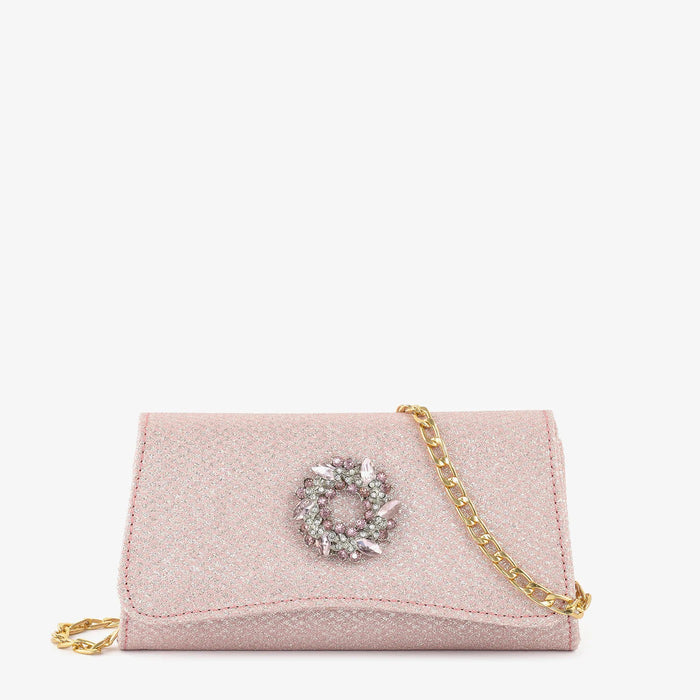 Pink Crystal Embellished Evening Clutch