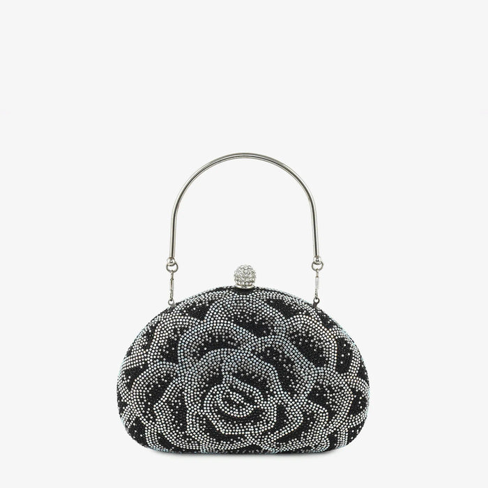 Black Floral Crystal Handbag
