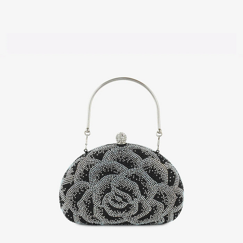 Black Floral Crystal Handbag