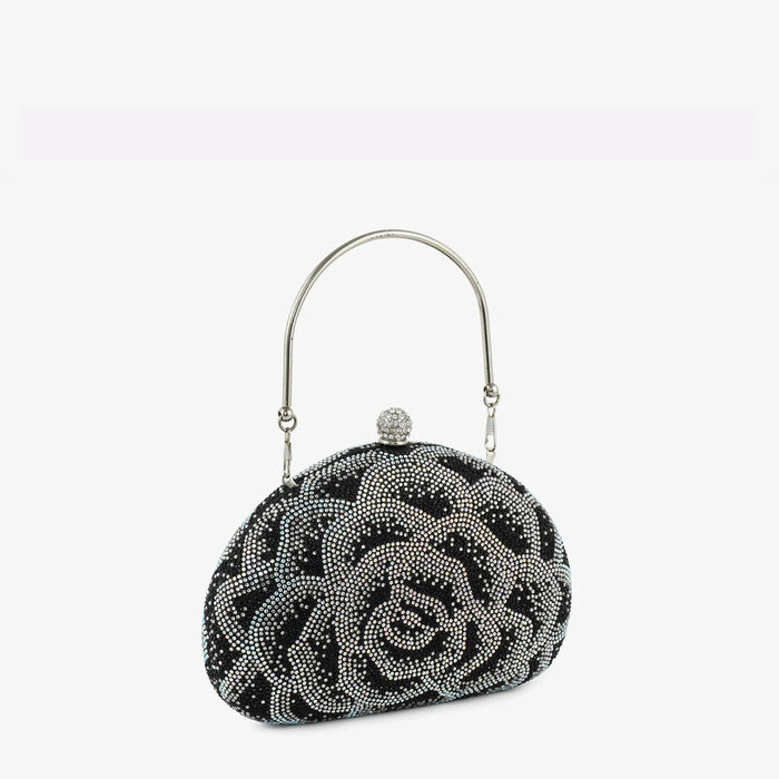 Black Floral Crystal Handbag