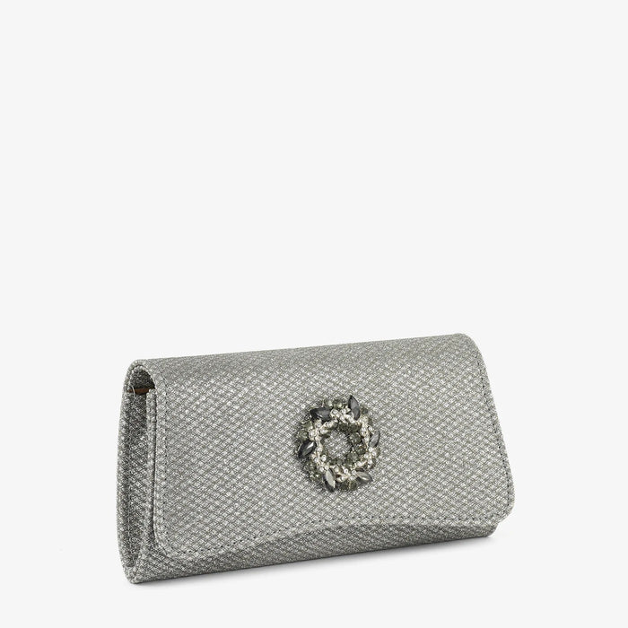 Grey Shimmer Textured Clutch Bag